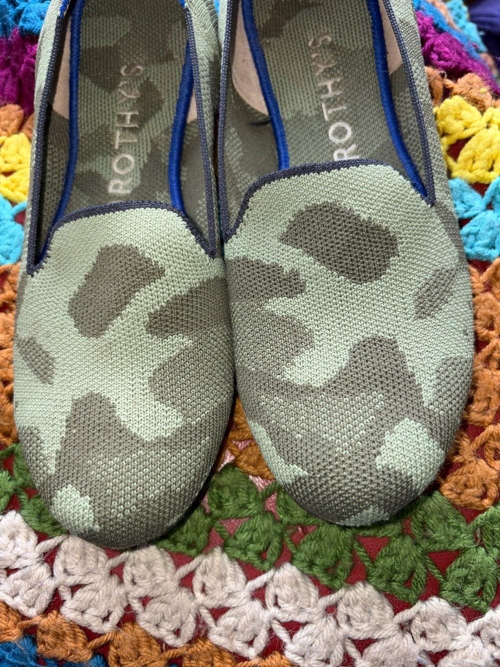 Rothys Camo Green Loafers Size 8